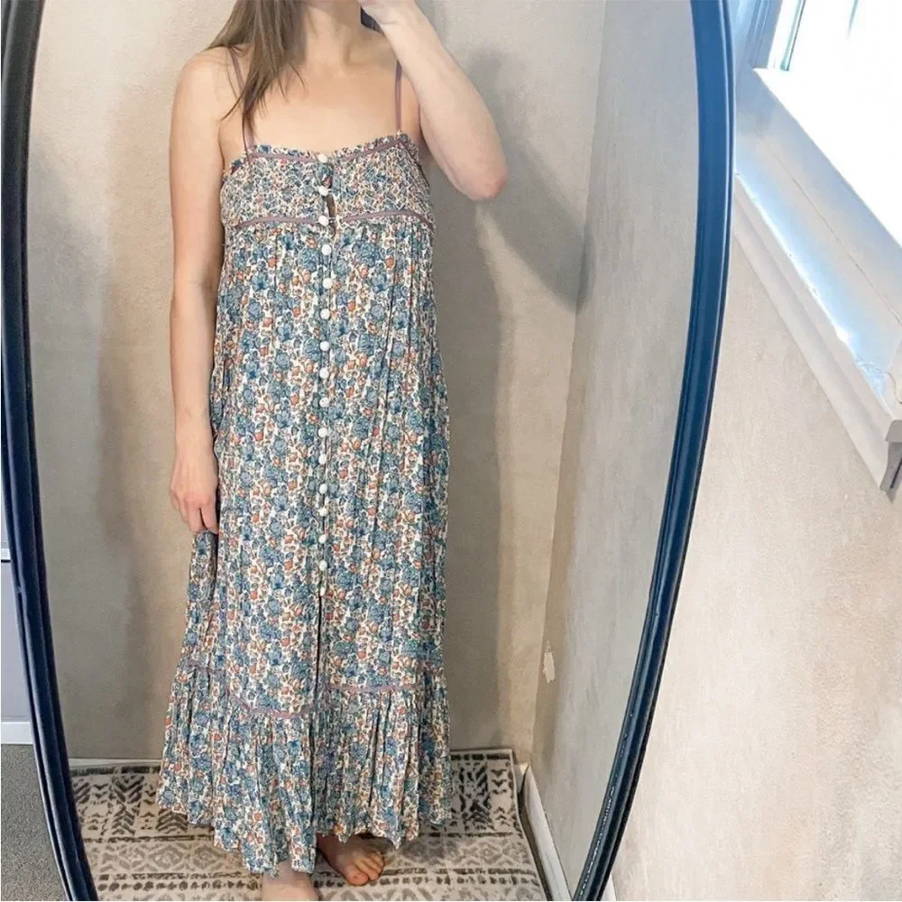 Free People Molly Jo Midi Dress Blue Floral - Picture 10 of 10